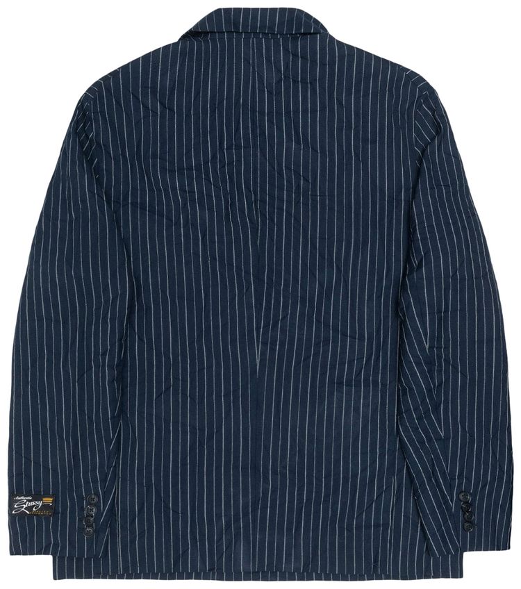 Stussy Wrinkled Stripe Double Breasted Blazer Navy