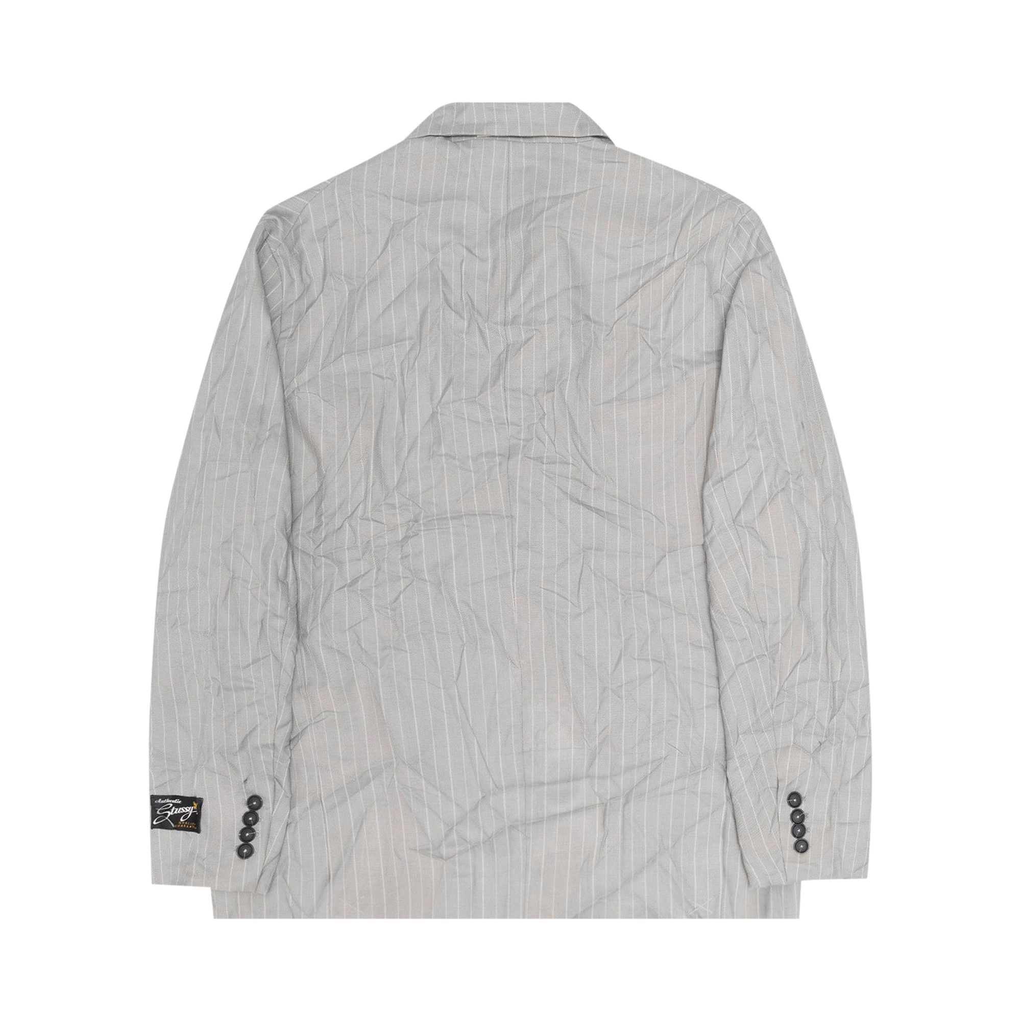 Buy Stussy Wrinkled Stripe Double-Breasted Blazer 'Grey' - 115772