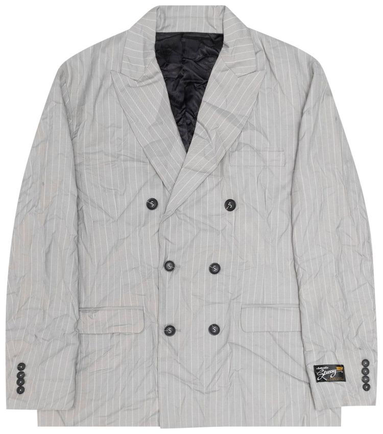 Stussy Wrinkled Stripe Double Breasted Blazer Grey