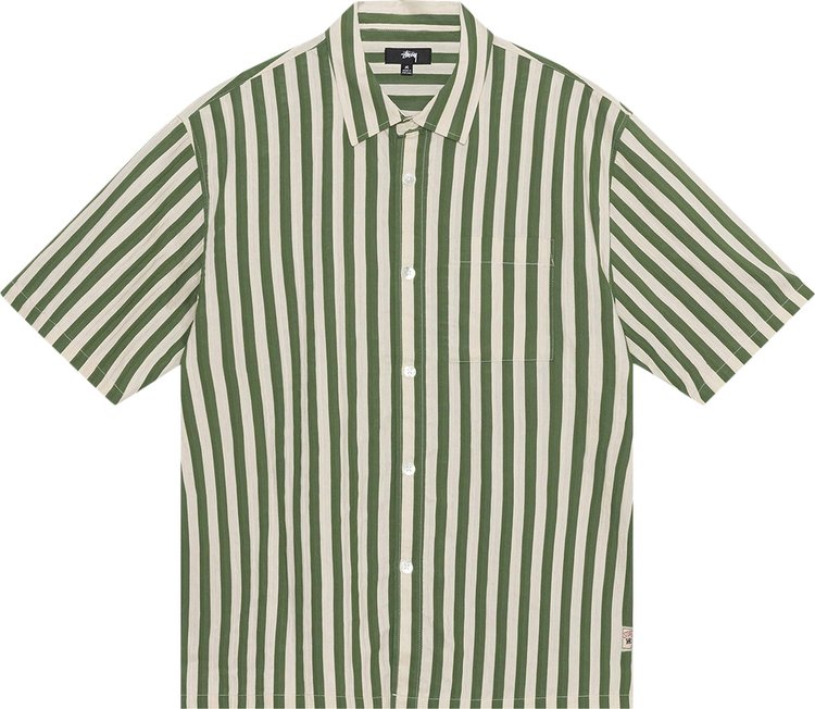 Stussy Striped Boxy Flat Hem Shirt Green