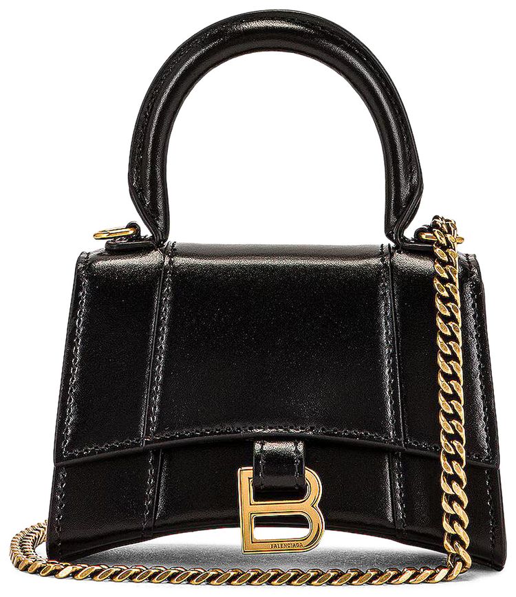 Balenciaga Hourglass Top Handle Mini Handbag With Chain Black