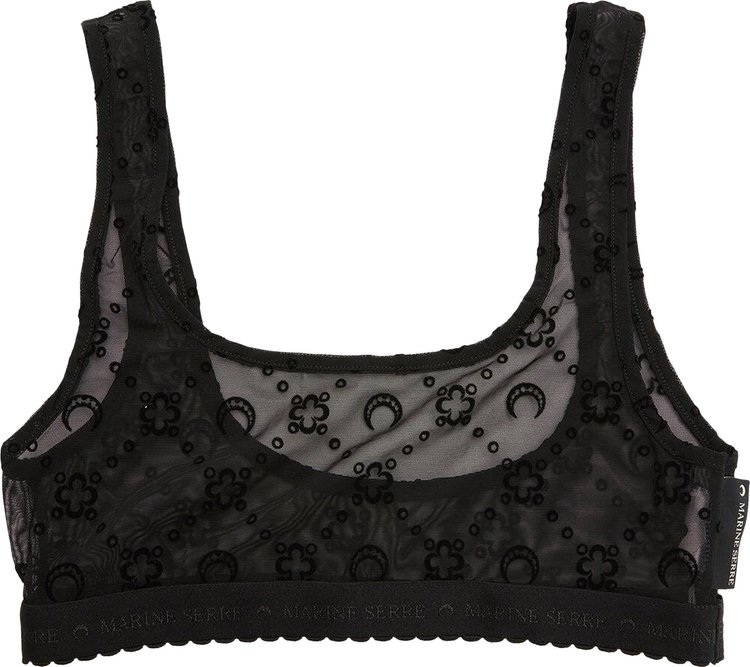 Marine Serre Monogram Mesh Flock Brassiere Black