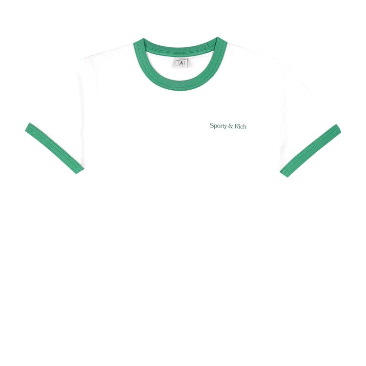 Sporty  Rich Serif Logo Ringer T Shirt WhiteVerde