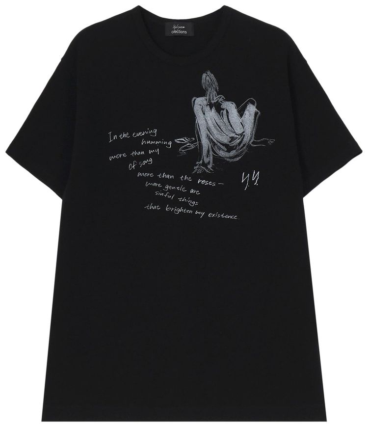 Yohji Yamamoto Combed Jersey Pigmented Printed T Shirt Black