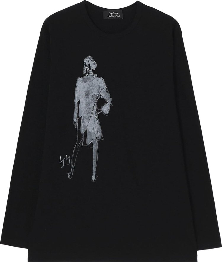 Yohji Yamamoto Combed Jersey Pigmented Printed Long Sleeve Black