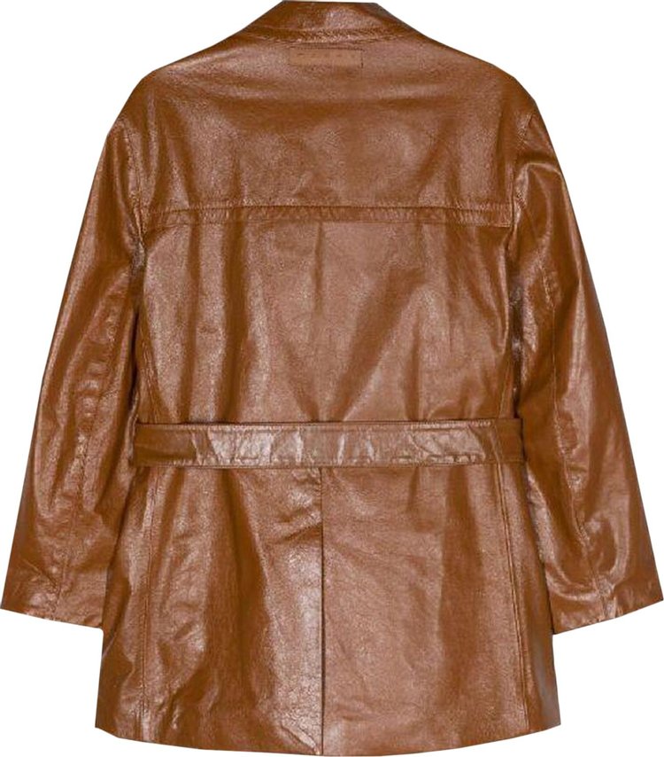 Marni Belted Double Breasted Leather Coat Cognac