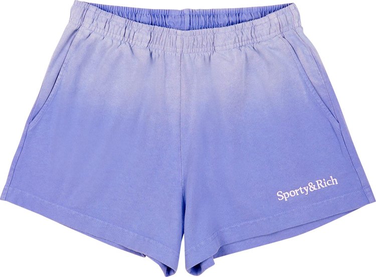 Sporty  Rich Serif Logo Embroidered Disco Shorts Dip Dye BlueWhite