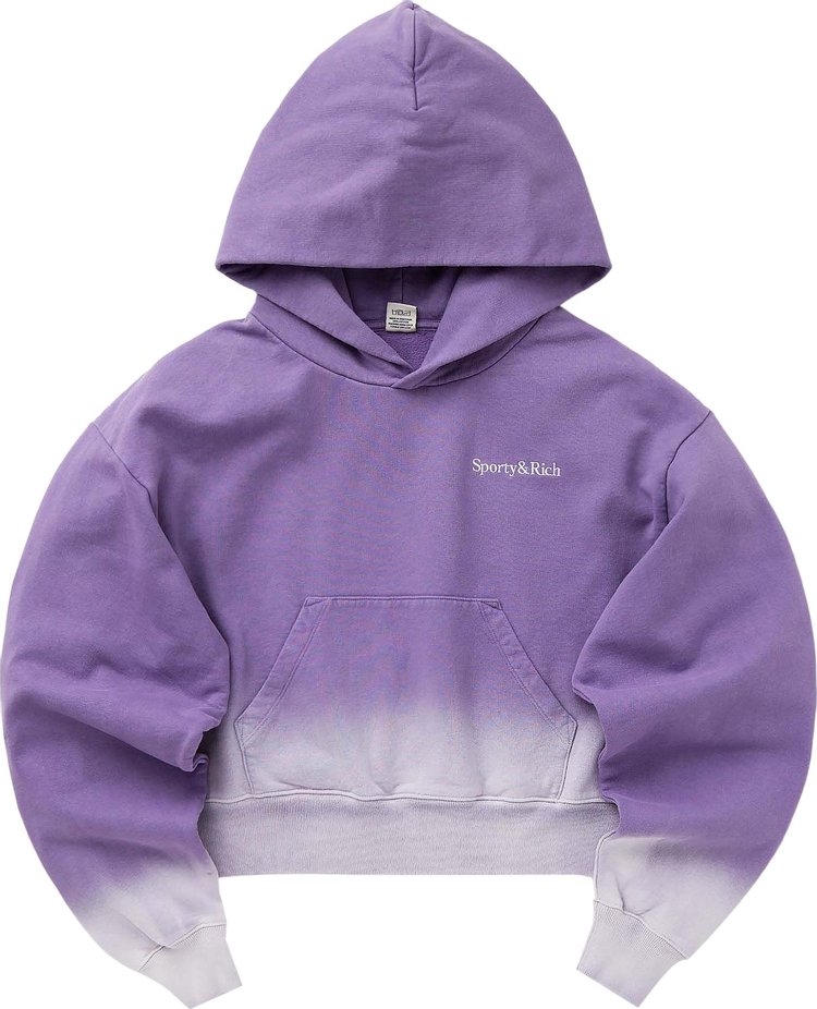 Sporty  Rich Serif Logo Embroidered Cropped Hoodie Dip Dye PurpleWhite