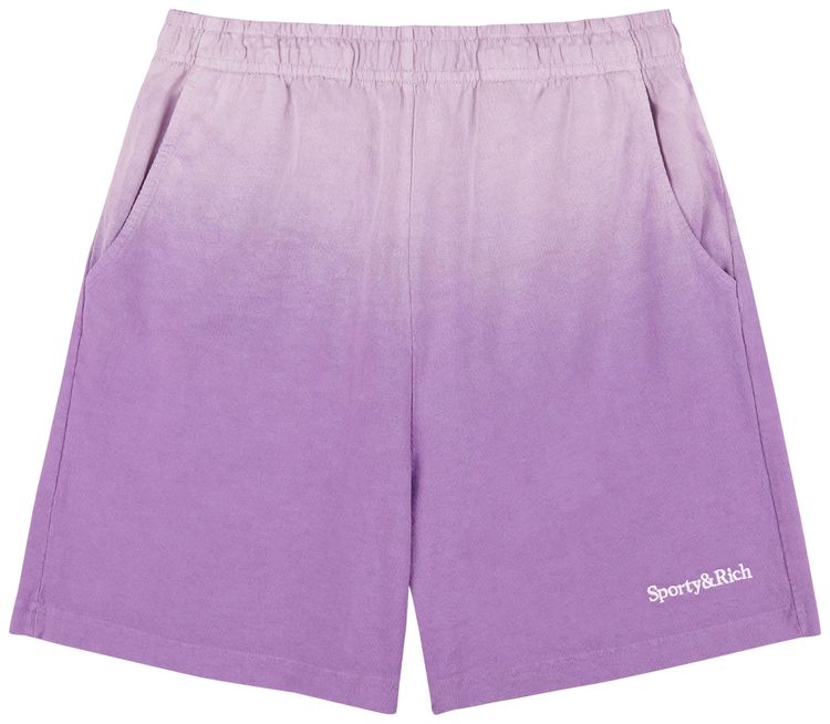 Buy Sporty & Rich Serif Logo Embroidered Gym Shorts 'Dip Dye Purple