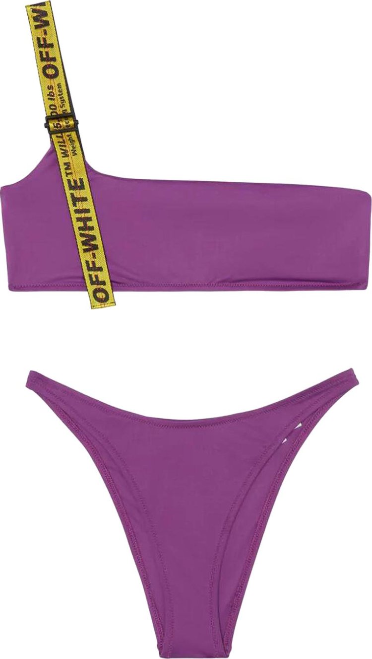 Off White Logo Band Asymmetric Bikini Purple