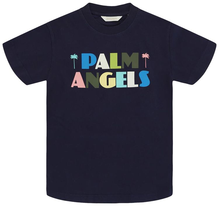 Palm Angels Kids Seasonal Logo T Shirt BlueMulticolor