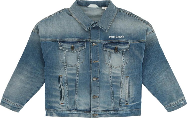 Palm Angels Kids Logo Denim Jacket BlueWhite