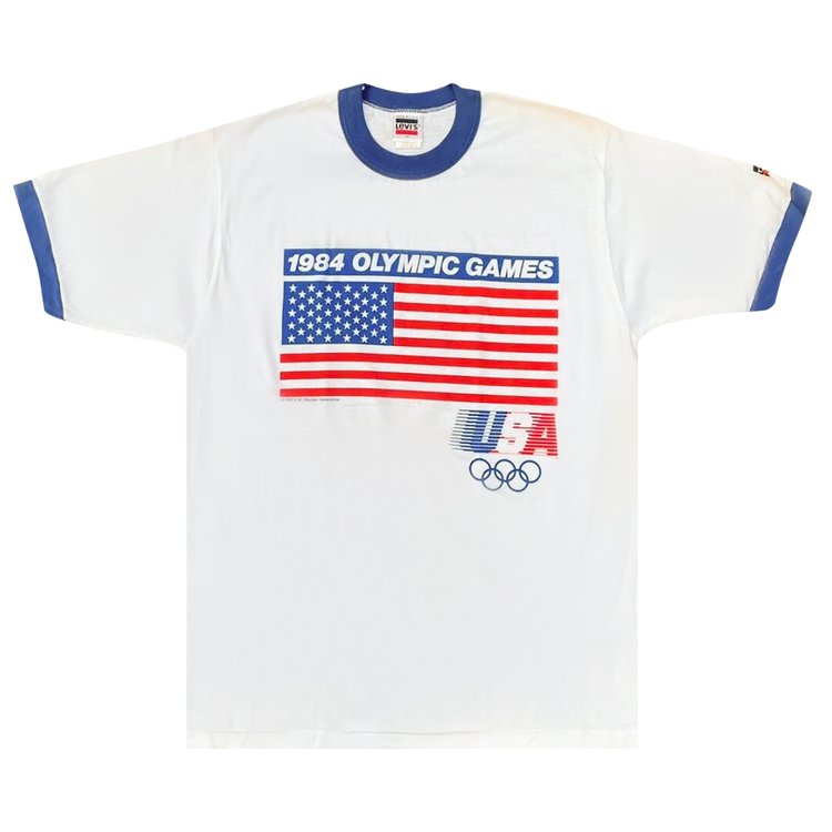 Vintage Levis Deadstock Team USA Olympics Ringer Tee White