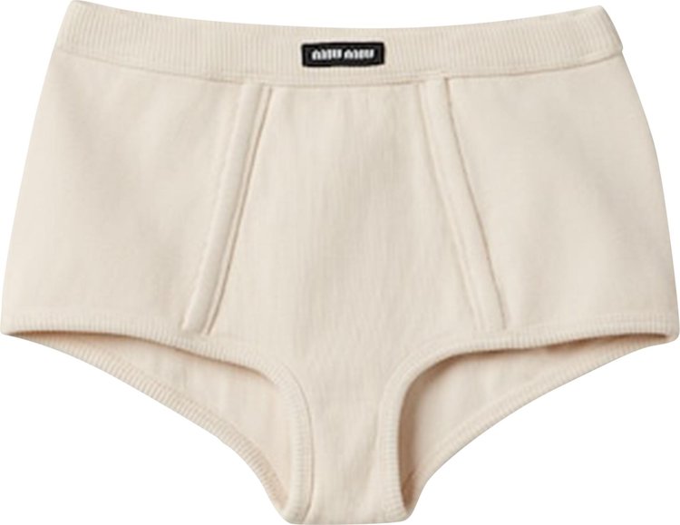 Miu Miu Ribbed Boxer Shorts Natural