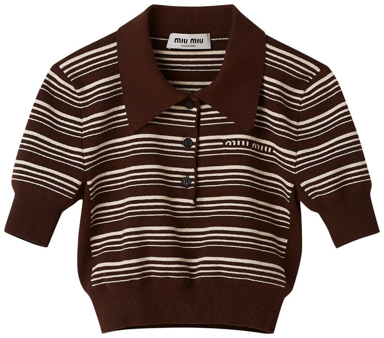 Miu Miu Stripe Polo Shirt Cacao