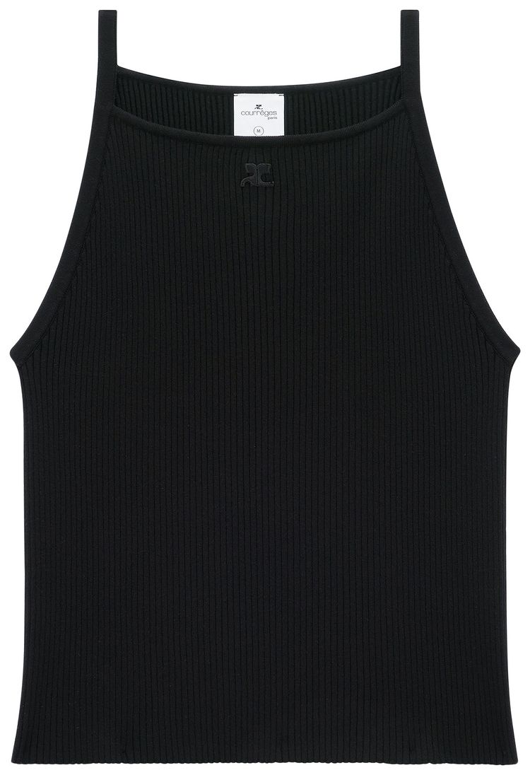 Courreges Neckline Rib Knit Tank Top Black