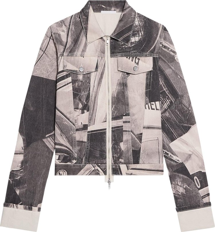 Helmut Lang Zip Up Trucker Printed Denim Jacket Multicolor