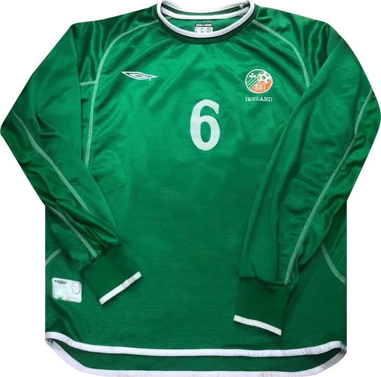 Vintage Umbro Ireland Player Issue Long Sleeve Home Jersey 6 Keane Green