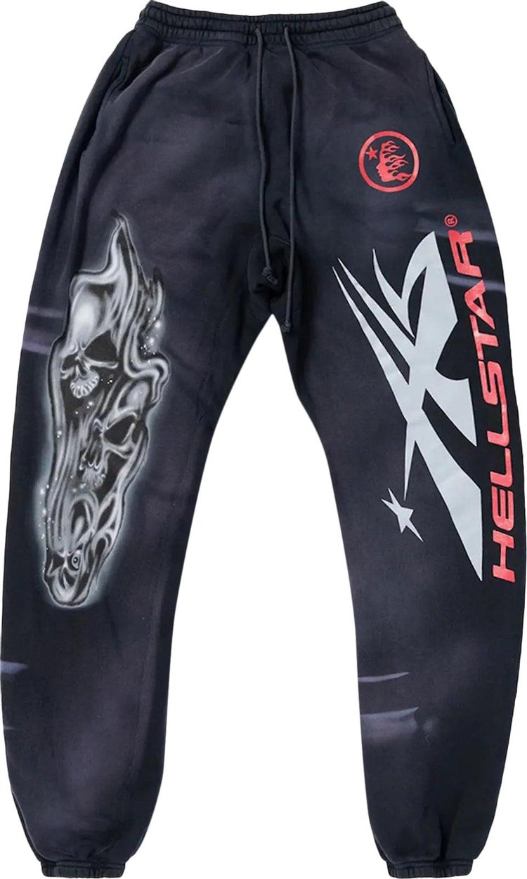 Hellstar Airbrushed Skull Sweatpants Midnight Dye Black