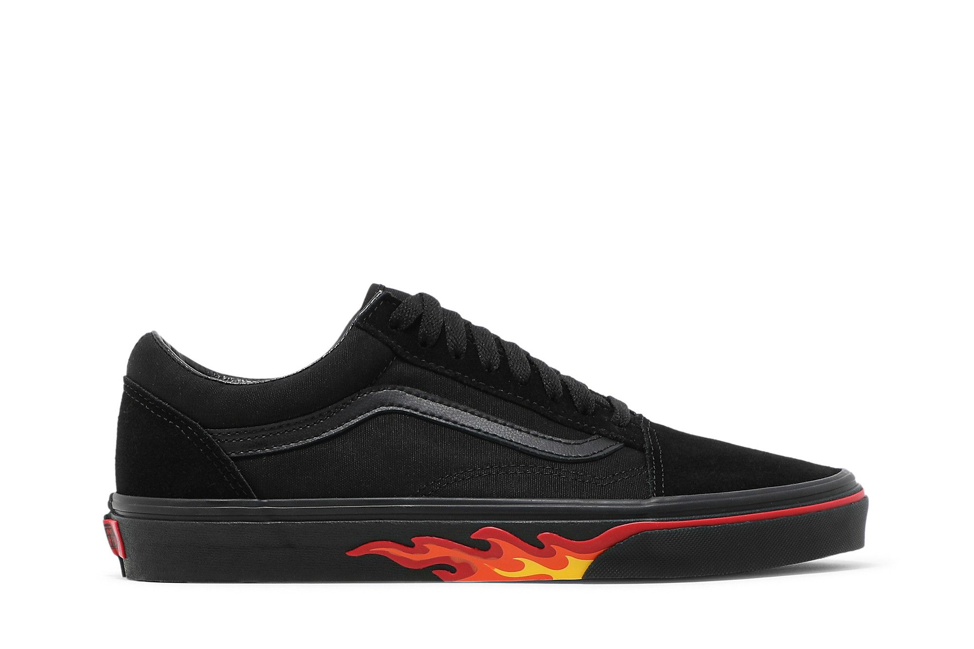 Black vans with flame top