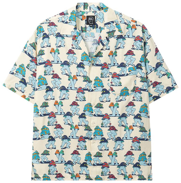Brain Dead Mushroom Short Sleeve Hawaiian Shirt Natural