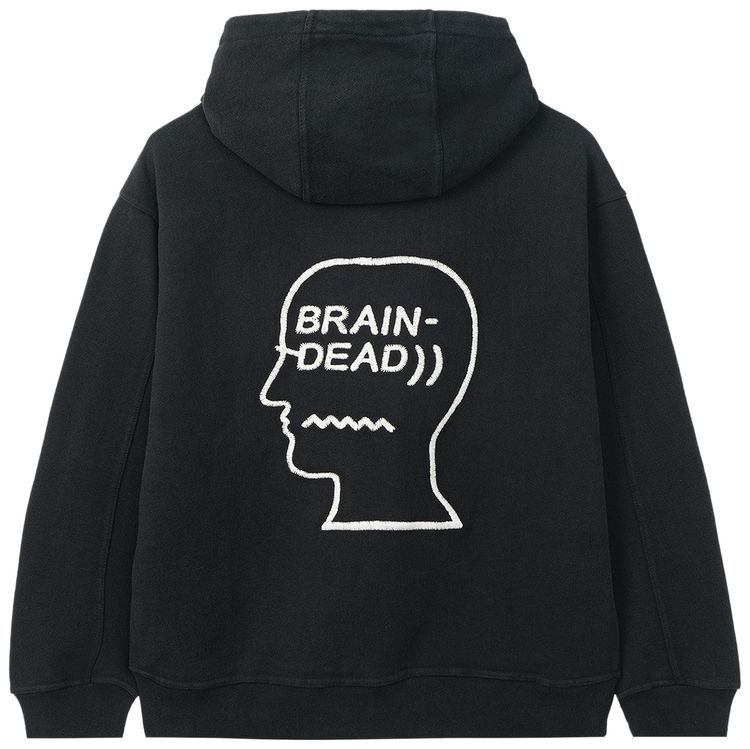 Brain Dead Speed Text Embroidered Logo Head Hooded Sweatshirt Washed Black