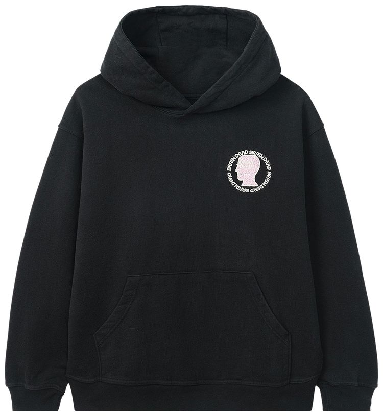 Brain Dead Speed Text Embroidered Logo Head Hooded Sweatshirt Washed Black