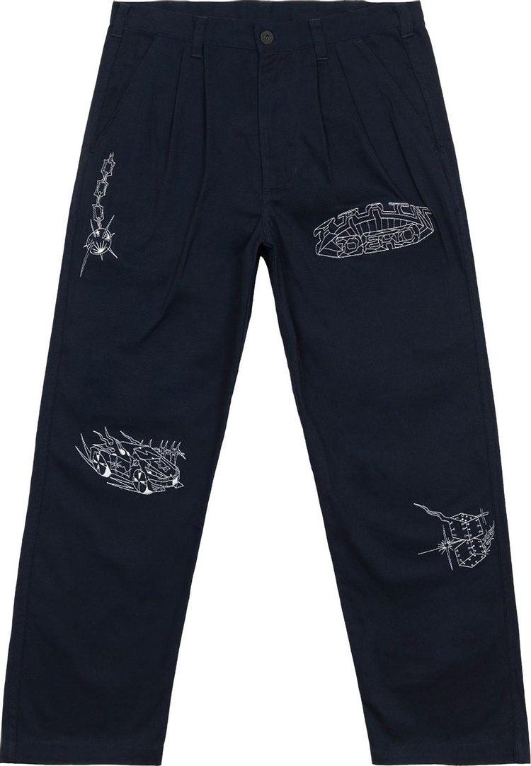 Brain Dead Whips and Chains Wide Leg Pleated Pants Navy