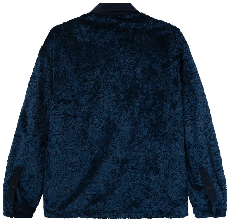 Brain Dead Debossed Paisley Zip Front Fur Half Zip Shirt Navy