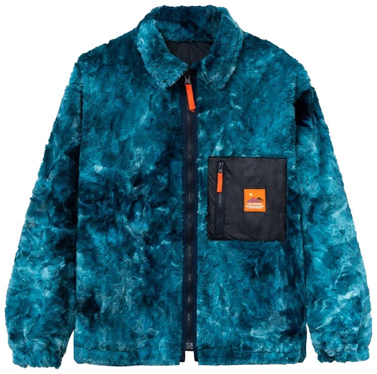Brain Dead Fully Reversible Zip Front Fur Shirt Jacket TealNavy