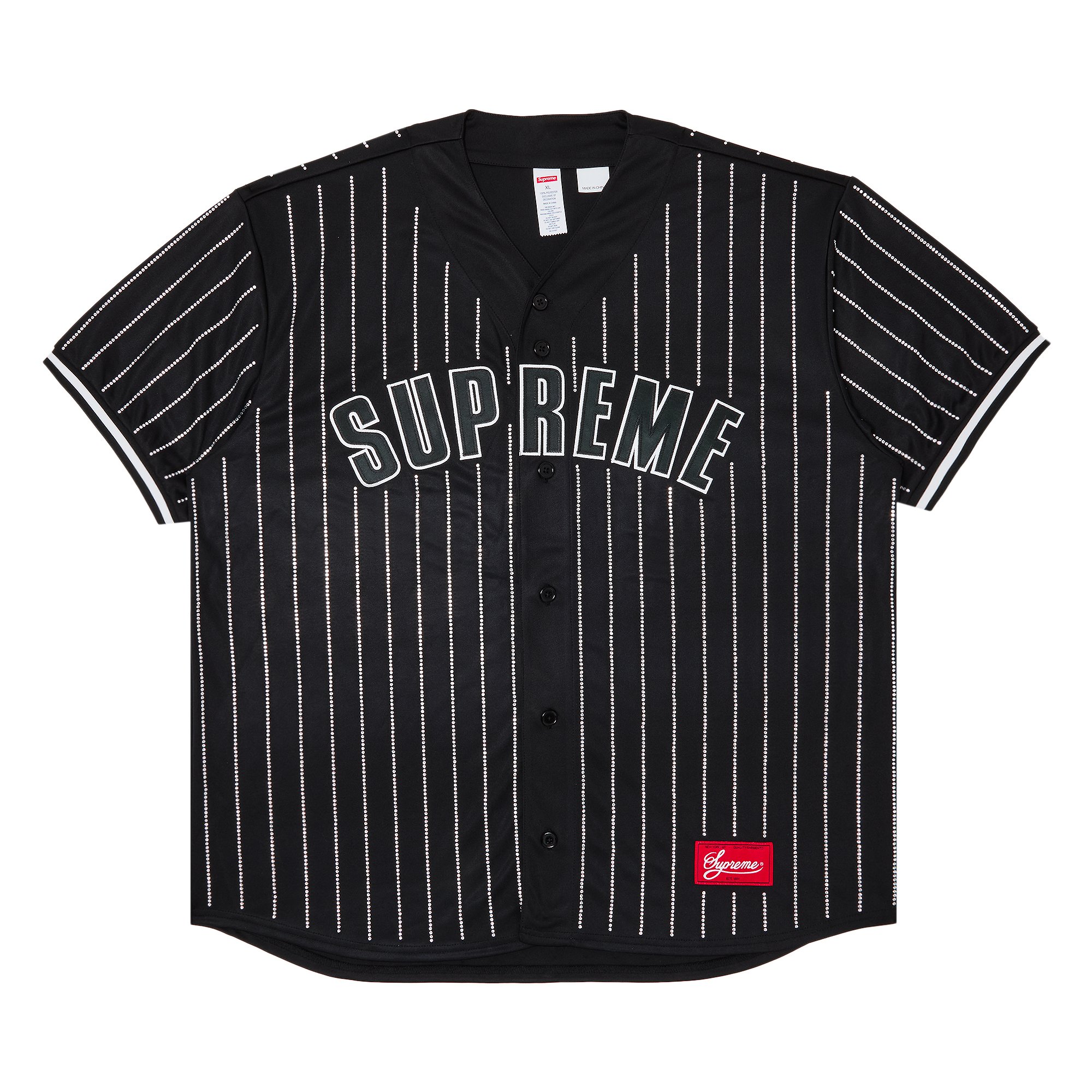 Buy Supreme Rhinestone Stripe Baseball Jersey 'Black' - SS22KN44 BLACK |  GOAT