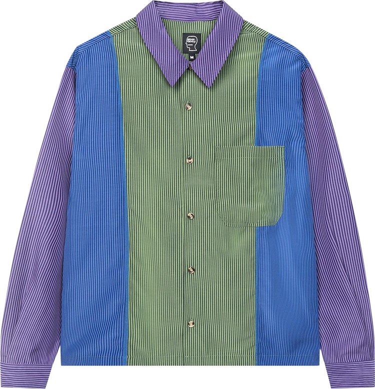 Brain Dead Paneled Stripe Poplin Long Sleeve Button Up PurpleBlueGreen