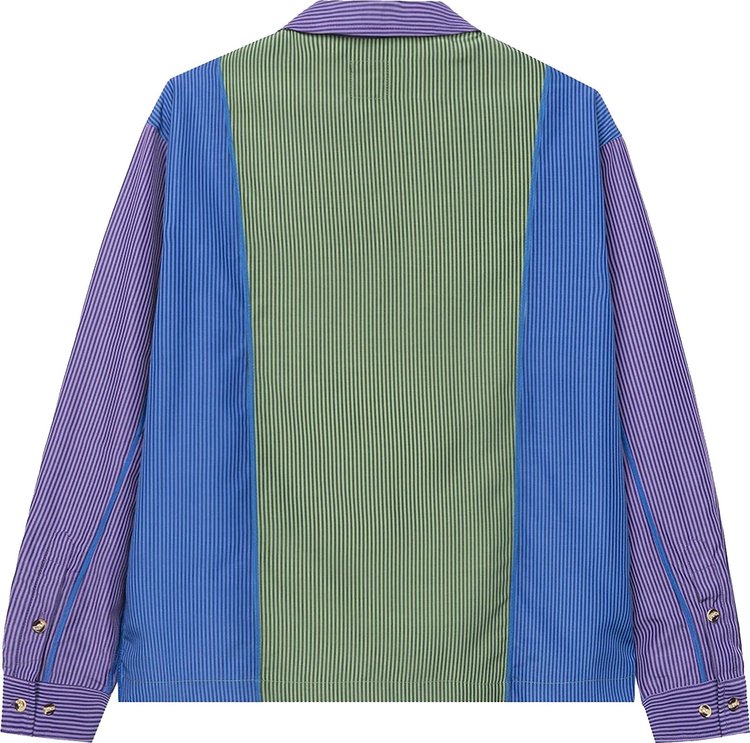 Brain Dead Paneled Stripe Poplin Long Sleeve Button Up PurpleBlueGreen