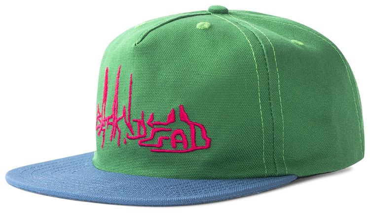 Brain Dead Distorted Text Five Panel Strapback Green