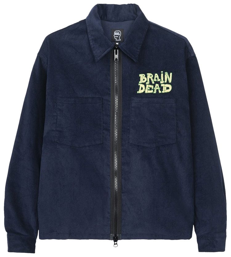 Brain Dead Mushroom Embroidered Full Zip Corduroy Shirt Jacket Navy