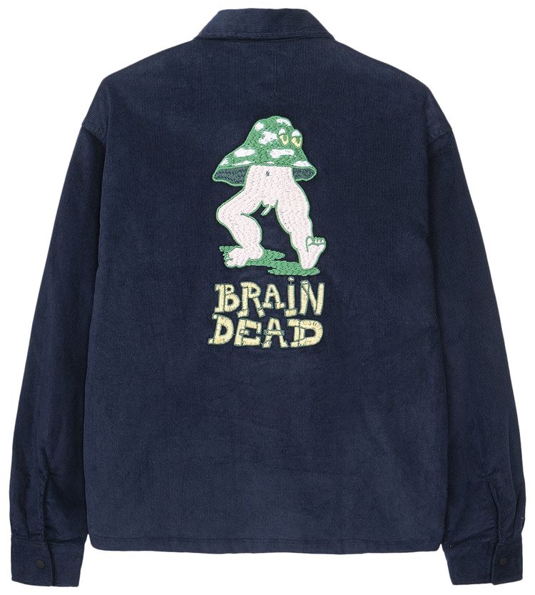 Brain Dead Mushroom Embroidered Full Zip Corduroy Shirt Jacket Navy