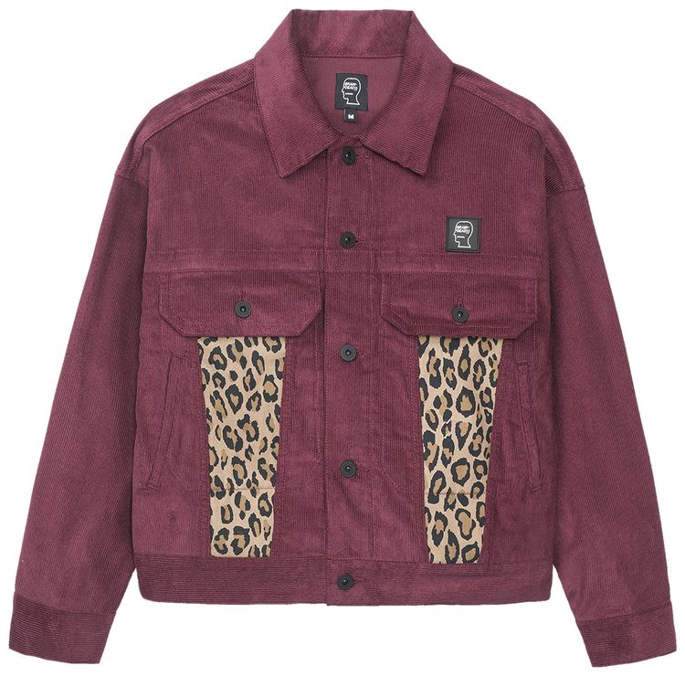 Brain Dead Corduroy Leopard Contrast Trucker Jacket MaroonLeopard