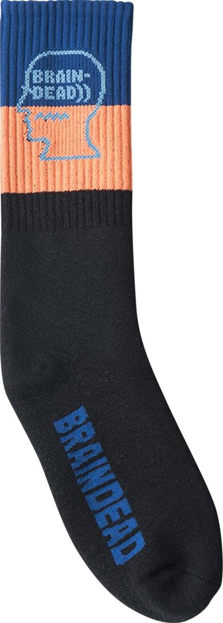 Brain Dead Striped Logo Head Socks BlueOrangeBlack