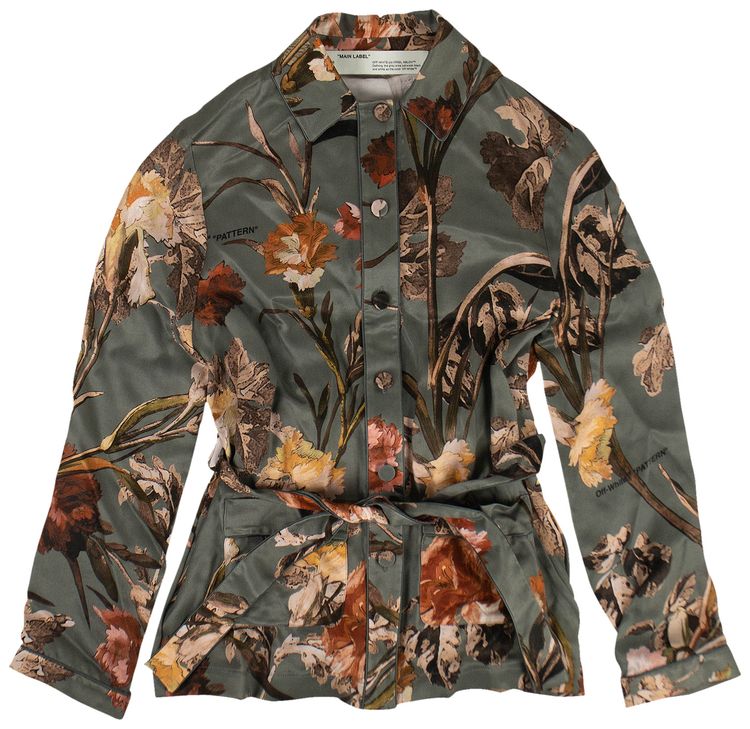 Off White Floral Pajama Style Shirt Green