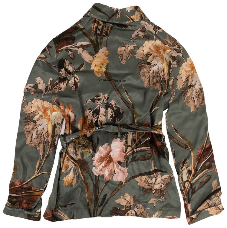 Off White Floral Pajama Style Shirt Green