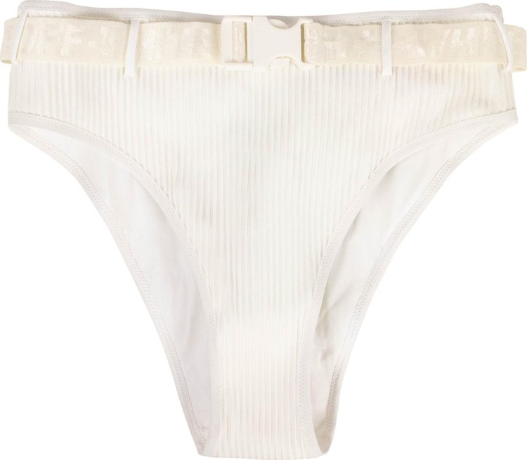 Off White Ribbed Bikini Bottom White