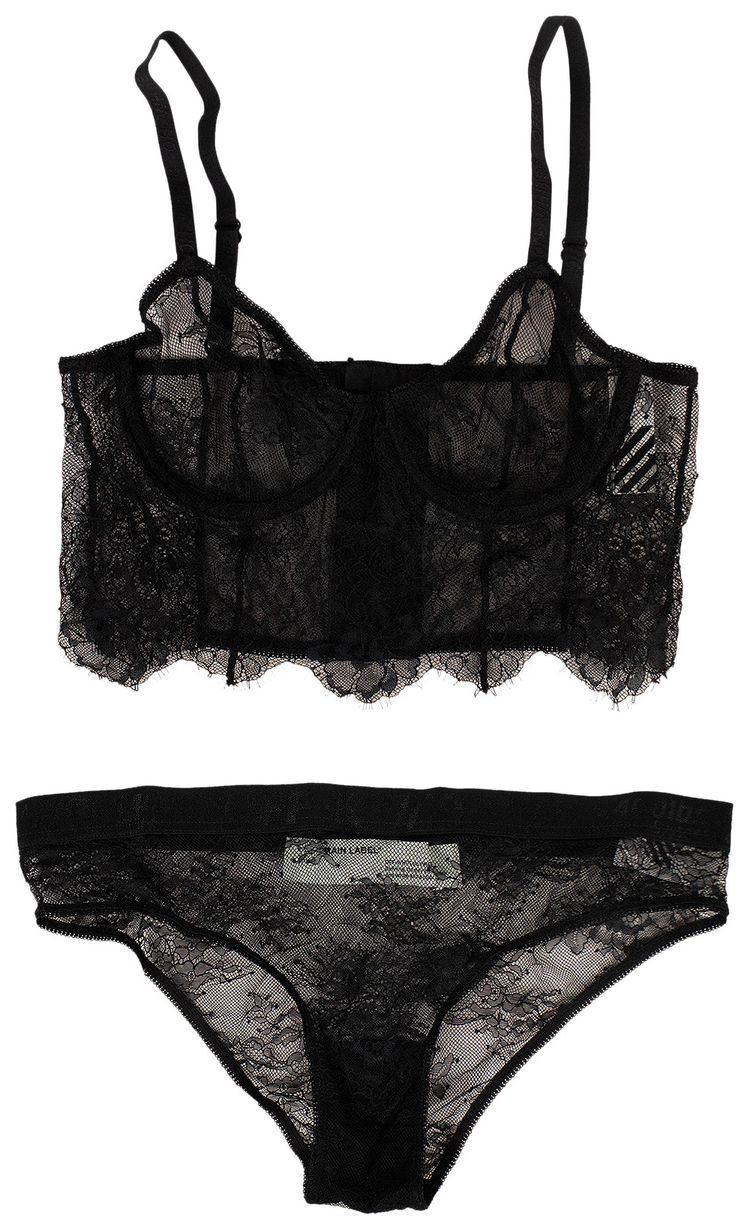 Off White Lace Lingerie Set Black