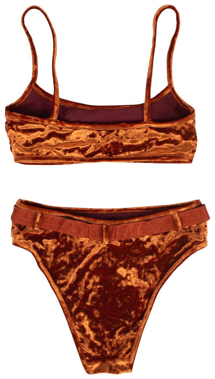 Off White Velvet Effect Bikini Bottom Orange