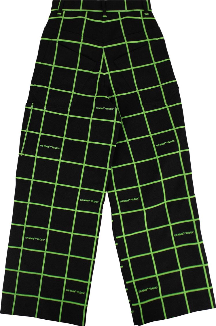 Off White Checked Wide Leg Pants Black