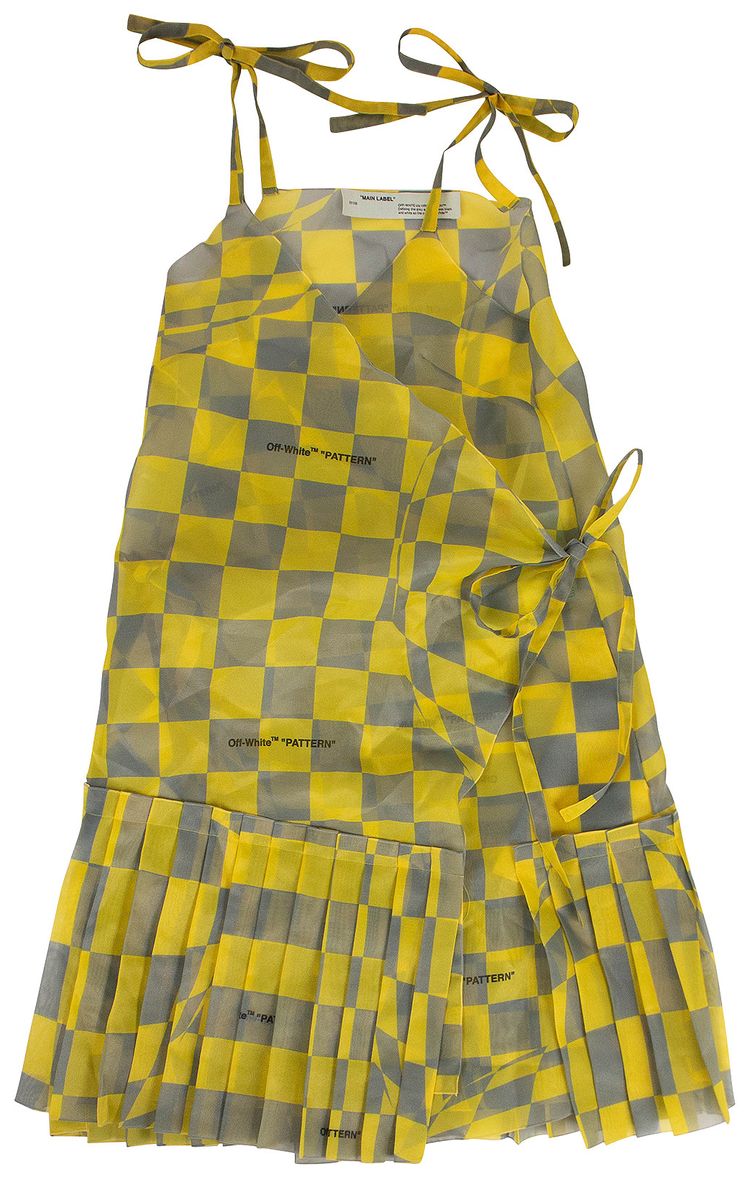 Off White Check Asymmetric Dress Yellow