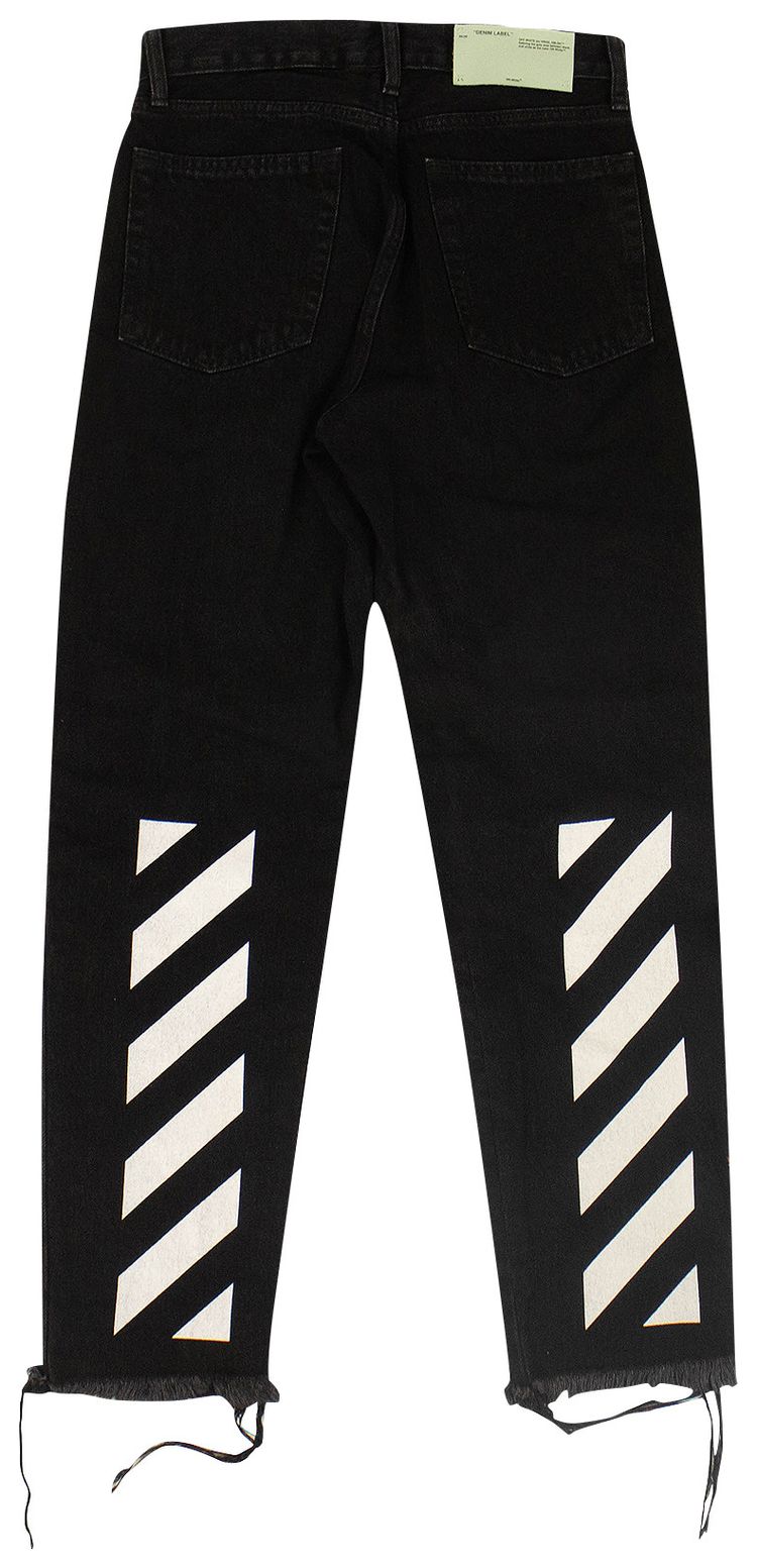 Off White Floral Applique Jeans Black