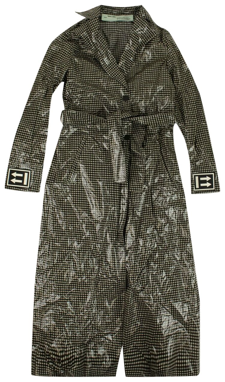 Off White Checked Trench Coat BlackWhite