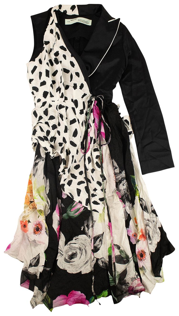 Off White Patterned Asymmetric Dress Black
