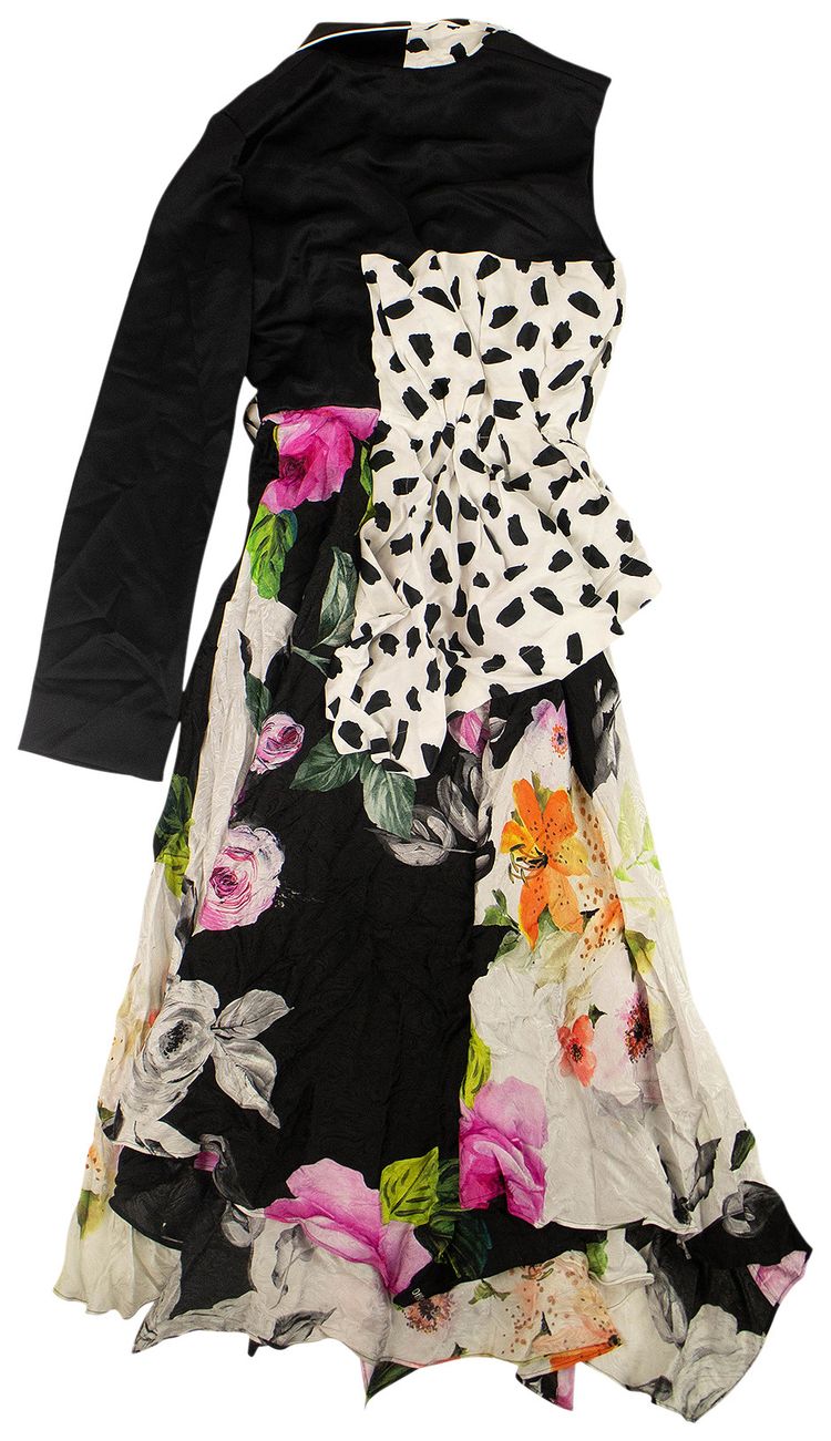 Off White Patterned Asymmetric Dress Black