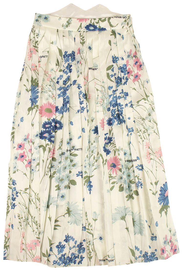 Off White Floral Pleated Flare Pants White